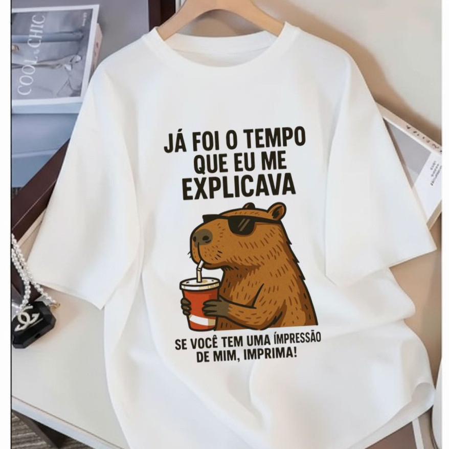 Camiseta Camisa 100% Algodão Blusa Delicada Fofa Barata Casual Meme Engraçada Estilosa Capivara