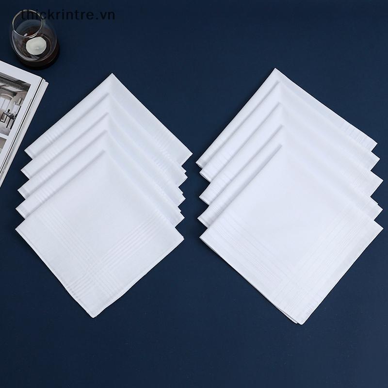 THI 6/12pcs Lenço De Algodão Macio Branco Cavalheiro DIY Cor Sólida VN