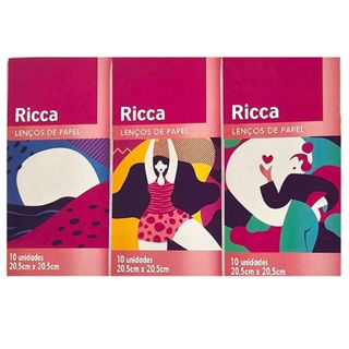Kit Lenço de papel Ricca 3 pts com 10 unidades cod. 3704 em Oferta na Shopee