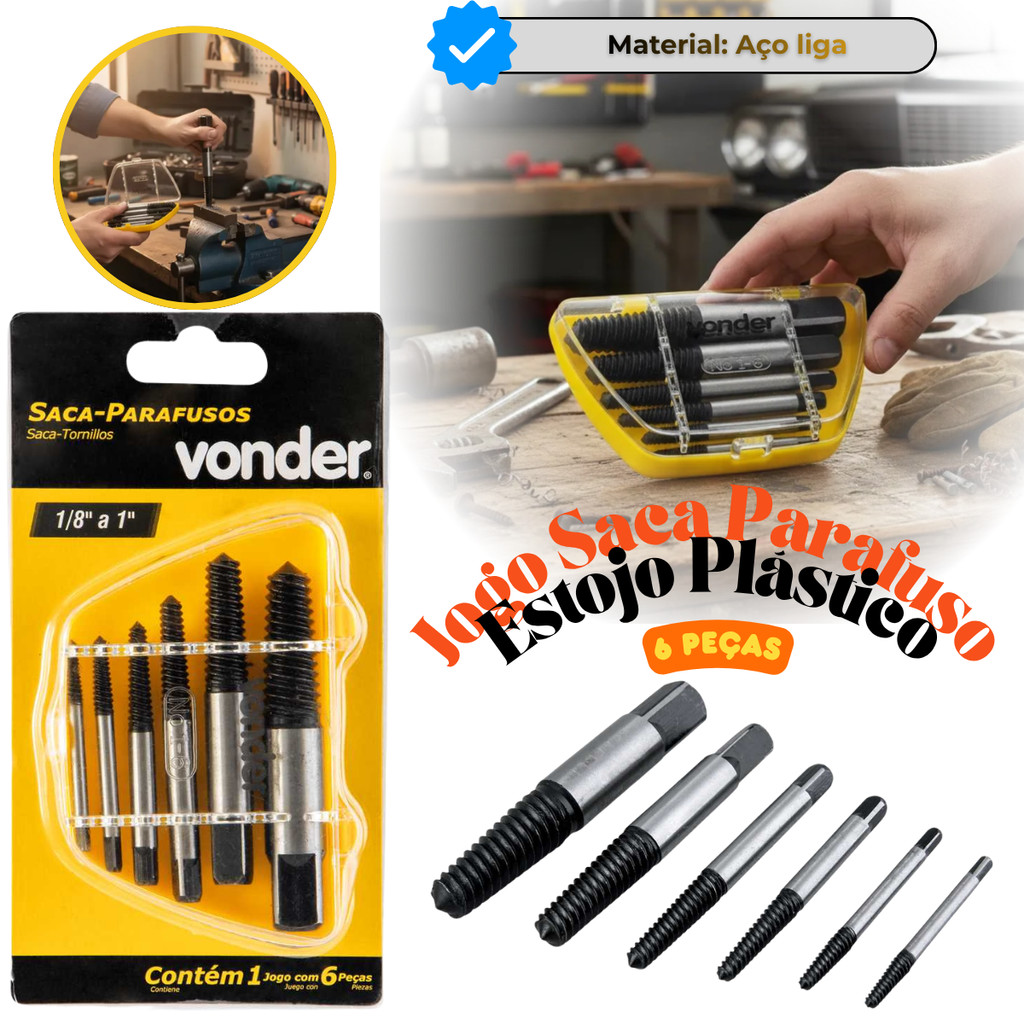 Extrator de parafuso Vonder Saca Parafuso Tornillos 6 Pç