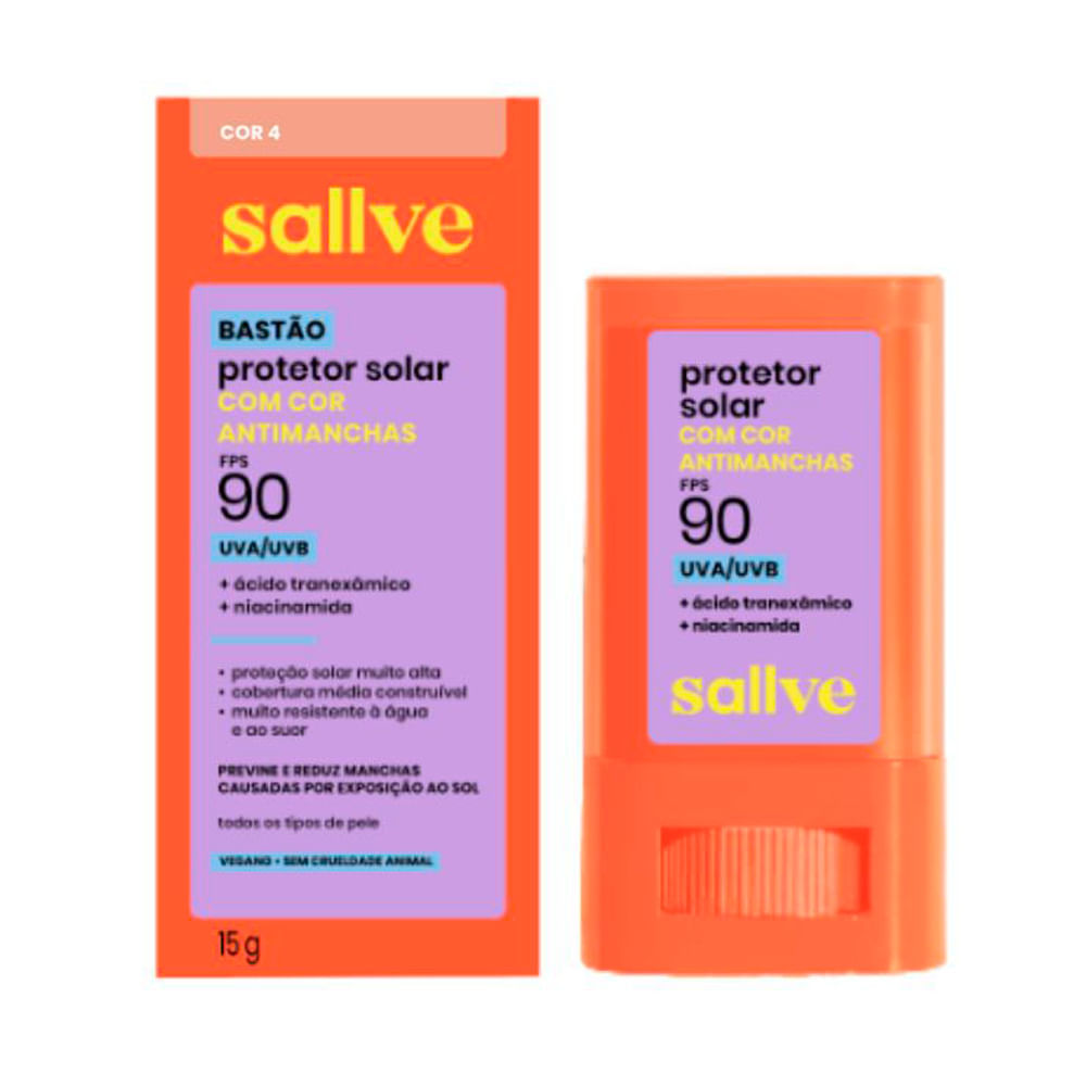Protetor Solar Sallve Bastão com Cor Antimanchas FPS 90 Cor 4 15g