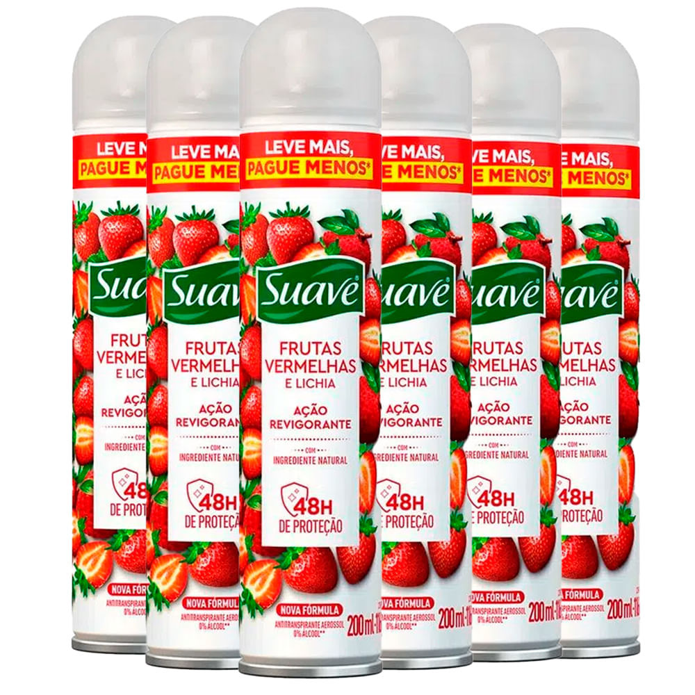 Kit Desodorante Aerosol Suave Frutas Vermelhas 200ml C/6 Unidades em Oferta na Shopee