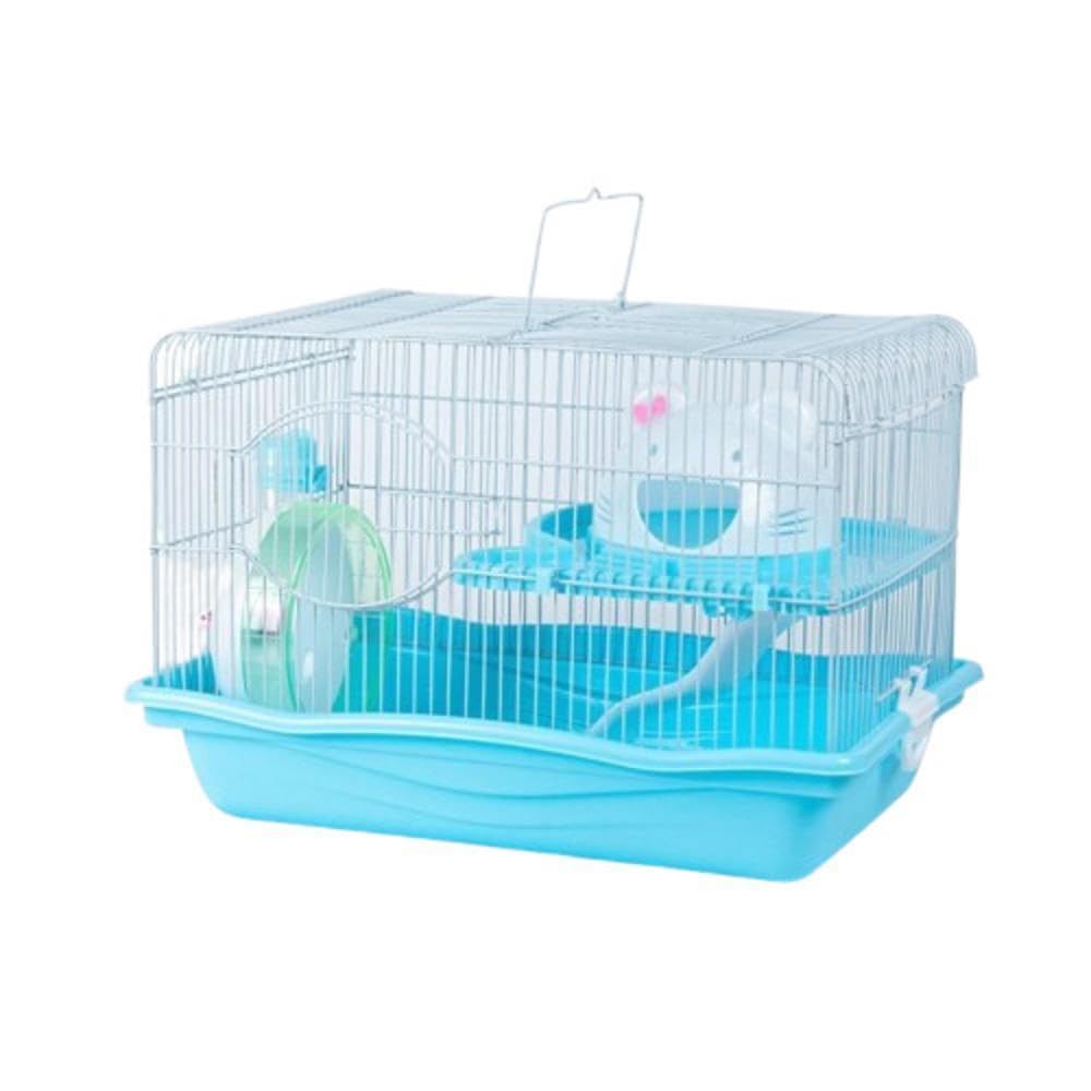 Gaiola para Hamster, Desmontável, 2 Andares, 35,5x26,6x27,5 cm, Azul, com Brinquedos, Completa para Roedores