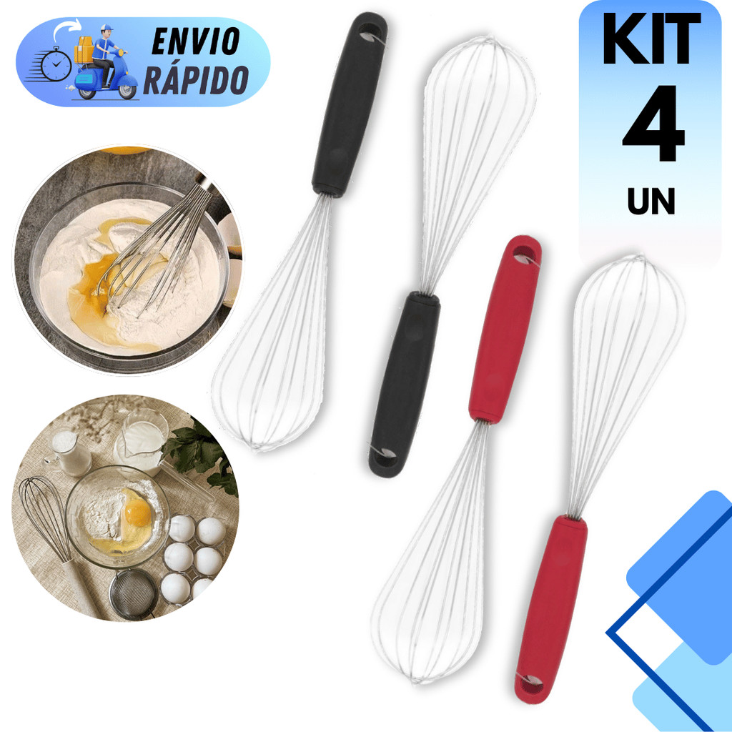 KIT 2 A 4 UNIDADES BATEDOR PROFISSIONAL MISTURADOR FUE OVOS INOX MASSAS BOLOS MISTURAS CONFEITEIRO