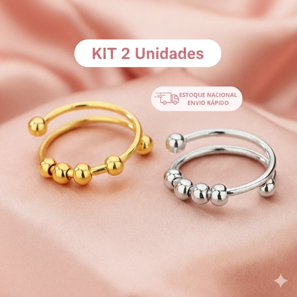 KIT 2 Anéis Anti Stress Ansiedade Mau Humor Alívio Autocontrole Calmante Bolinhas Ajustável Unissex Lindo em Oferta na Shopee