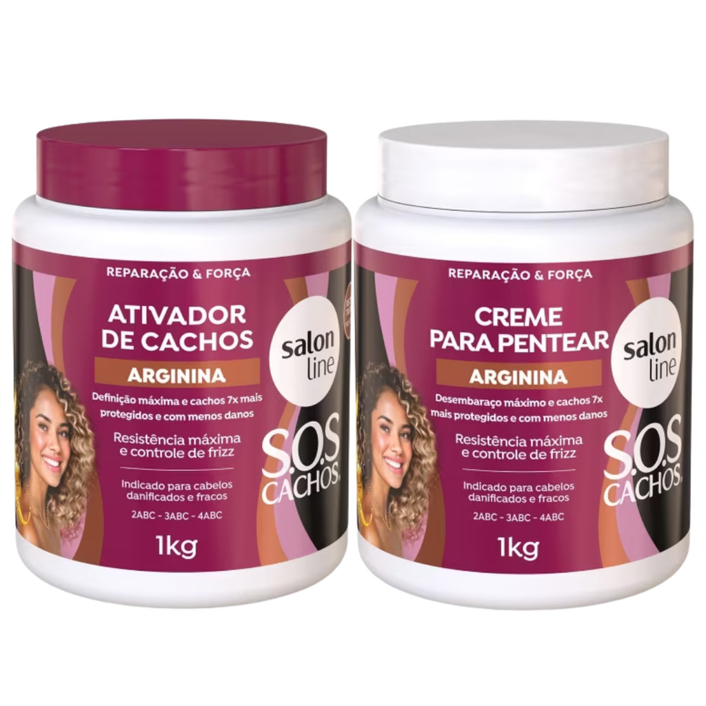 Kit Salon Line SOS Cachos Arginina Creme Pentear + Ativador de Cachos 1kg