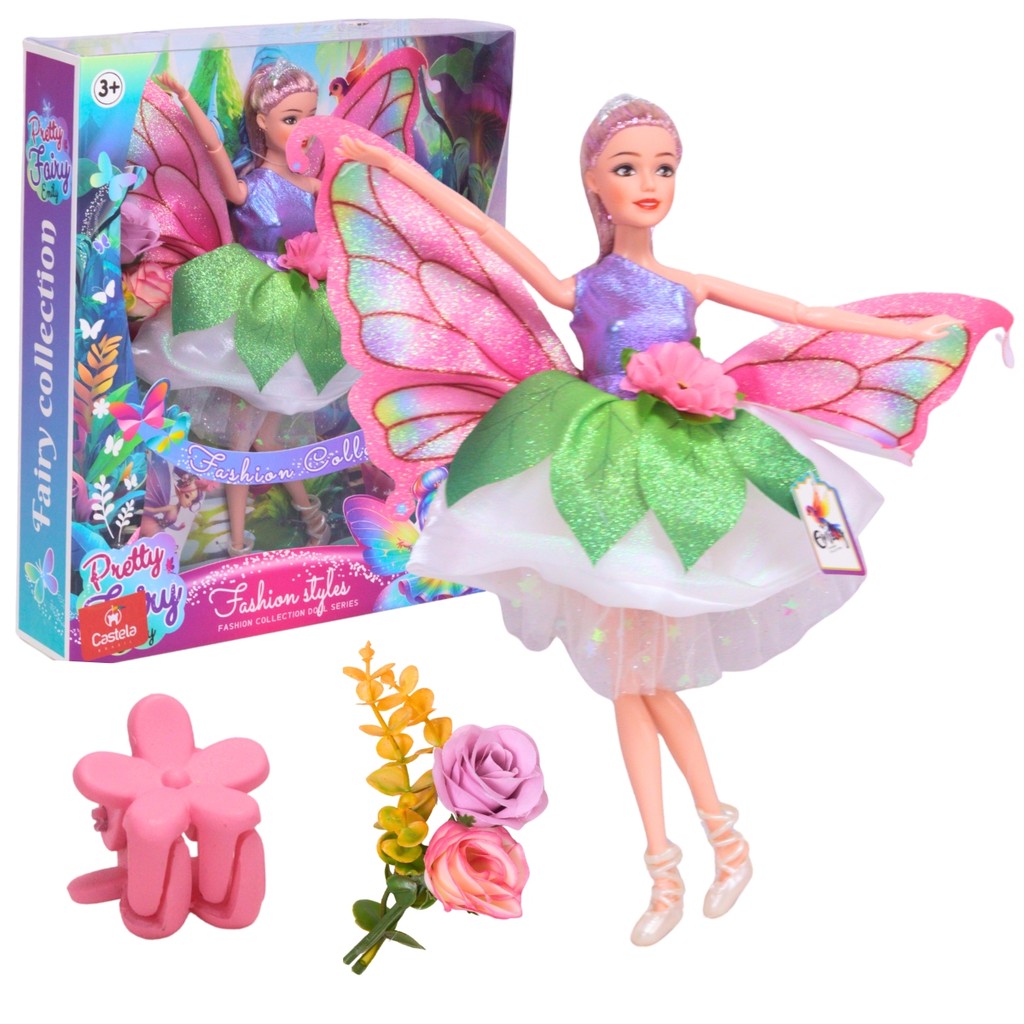 Boneca Emily Fadinha Borboleta Articulada Rosa - Castela