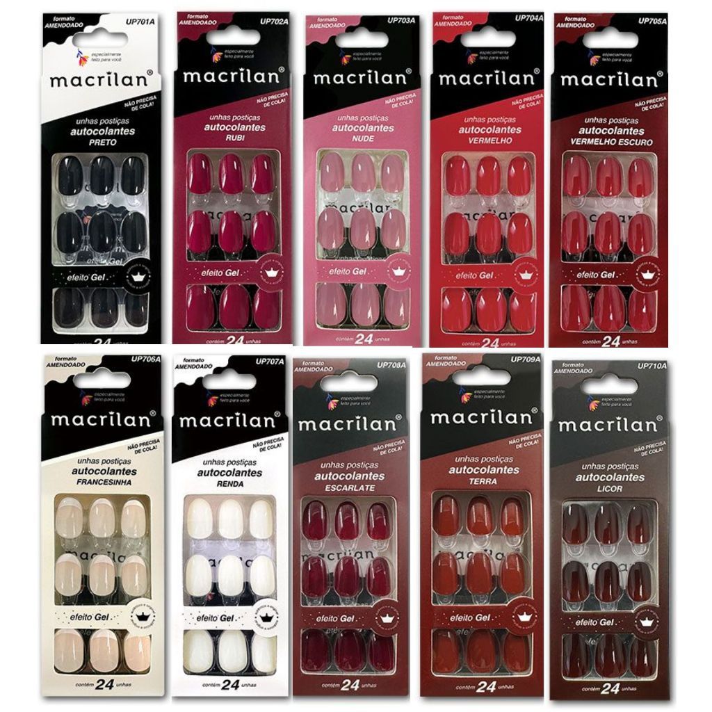 UNHAS POSTIÇAS AMENDOADO COLANTES 24 UN. MACRILAN