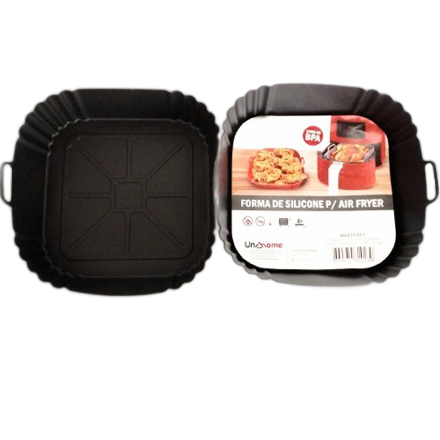 Kit 2 Forma Silicone Air Fryer Quadrada 21cm + Pinça 29cm  Antiaderente Reutilizável UnyHome