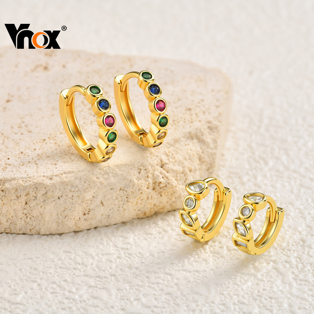 Brincos De Argola Huggie De Zircônia Colorida Vnox Para Mulheres E Meninas , Brinco De Casamento Fashion Em Ouro 18K , P em Oferta na Shopee