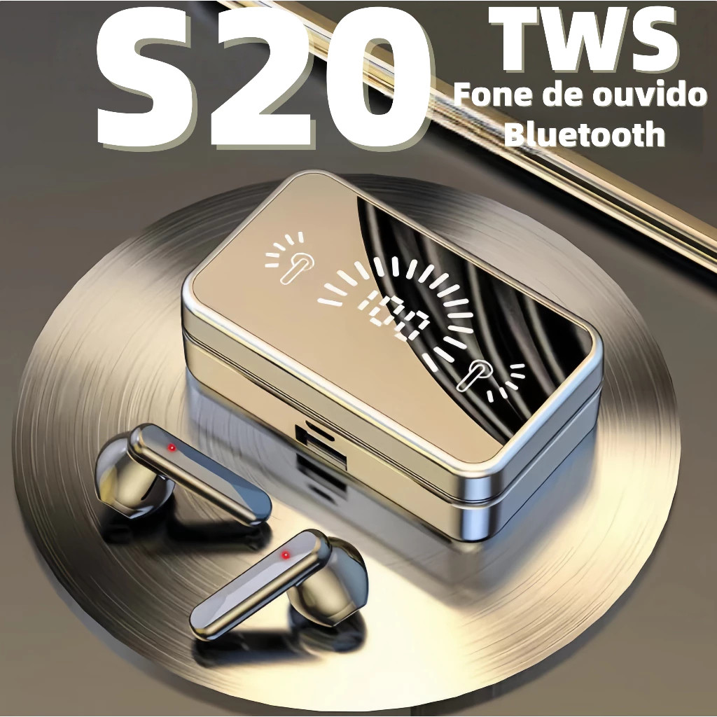 Fone De Ouvido Bluetooth TWS S20 Alto Espelho 5.2 Sem Fio Com Estéreo Binaural Touch HIFI em Oferta na Shopee