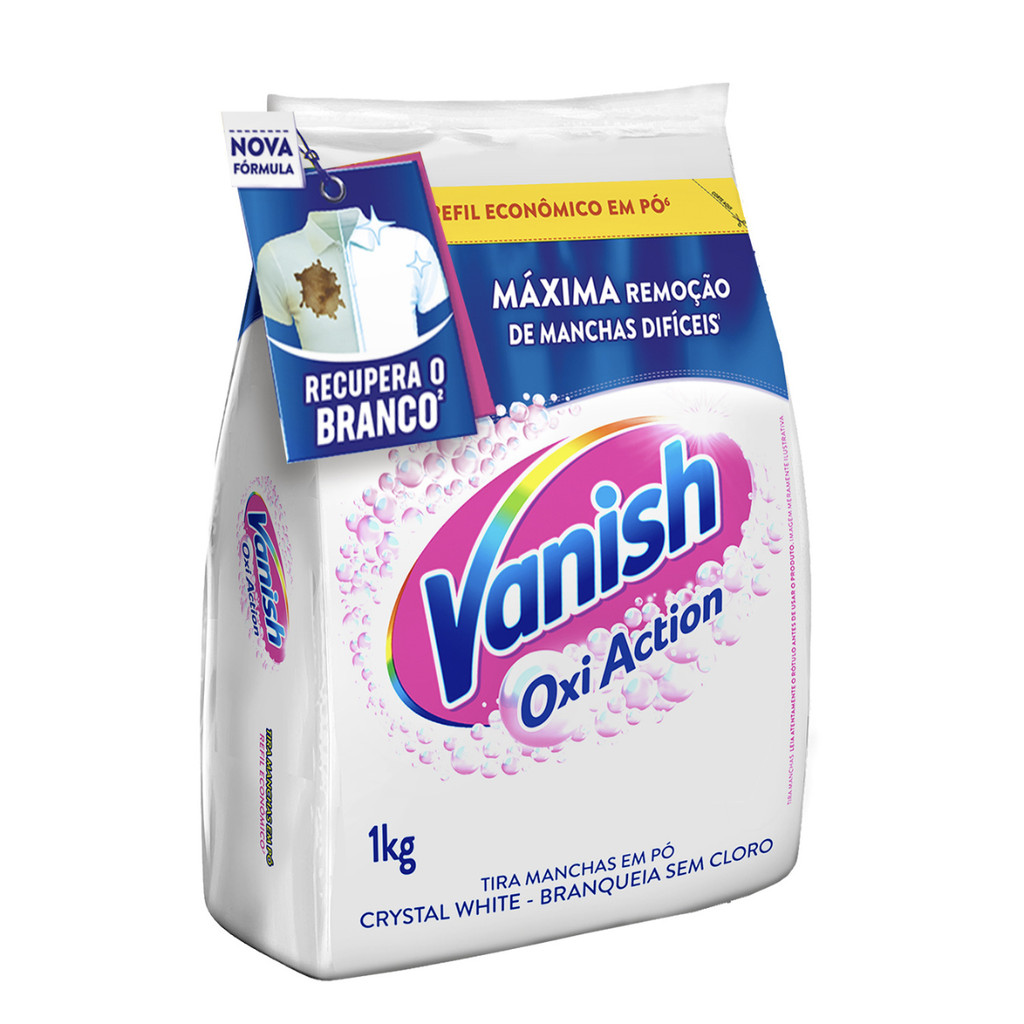 Tira Manchas Em Pó Crystal White Oxi Action Refil Econômico para roupas brancas, Vanish, 1 Kg em Oferta na Shopee