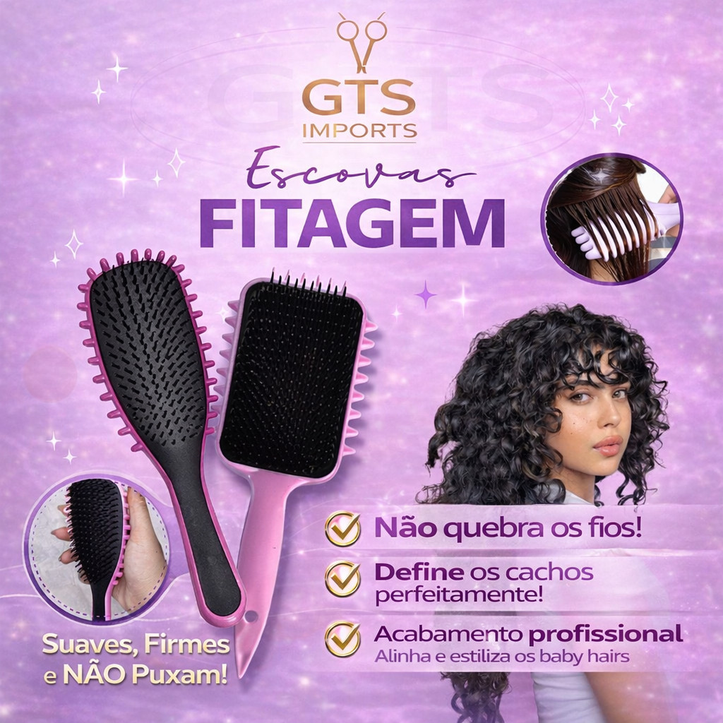 Kit 02 Escova Fitagem Onda Finalização Completa para Cabelos com Curvatura Cacheados