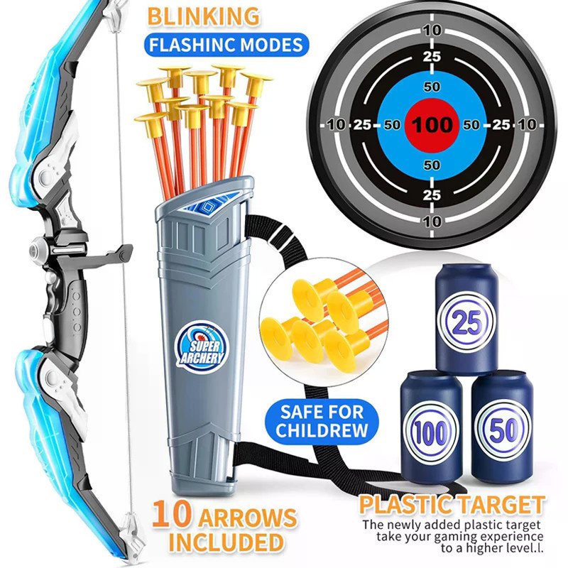 Crianças Arco E Flecha Brinquedos Esportivos Com Luz LED Ventosa Conjunto De Tiro Ao Ar Livre Para Jogo Educativo Menino