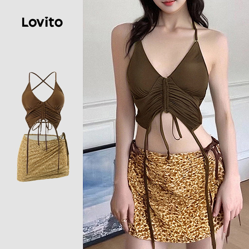Lovito Conjuntos de Biquíni Boho de 2 Peças para a Primavera/verão Marrom para mulheres LNE130053 em Oferta na Shopee