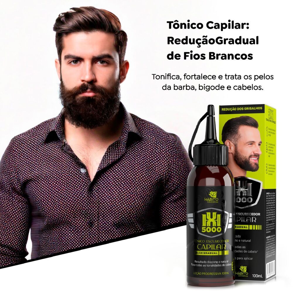 Tônico Escurecedor Capilar – Redução Gradual dos Fios Brancos, Fortalece e Trata Cabelos e Barba