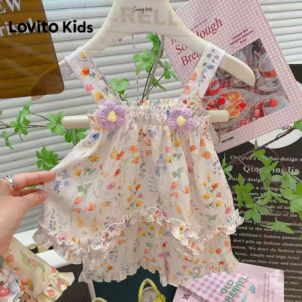 Lovito Kids  Conjuntos de Shorts Casuais para Meninas Na Primavera/Verão LNL132240 em Oferta na Shopee