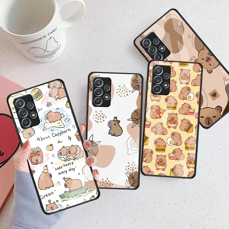 Capivara 06 Caso De Telefone Vidro Para Samsung Galaxy A16 A15 A25 A35 A55 A53 A54 A34 A14 A32 A52 4G 5G Capa A56 A54