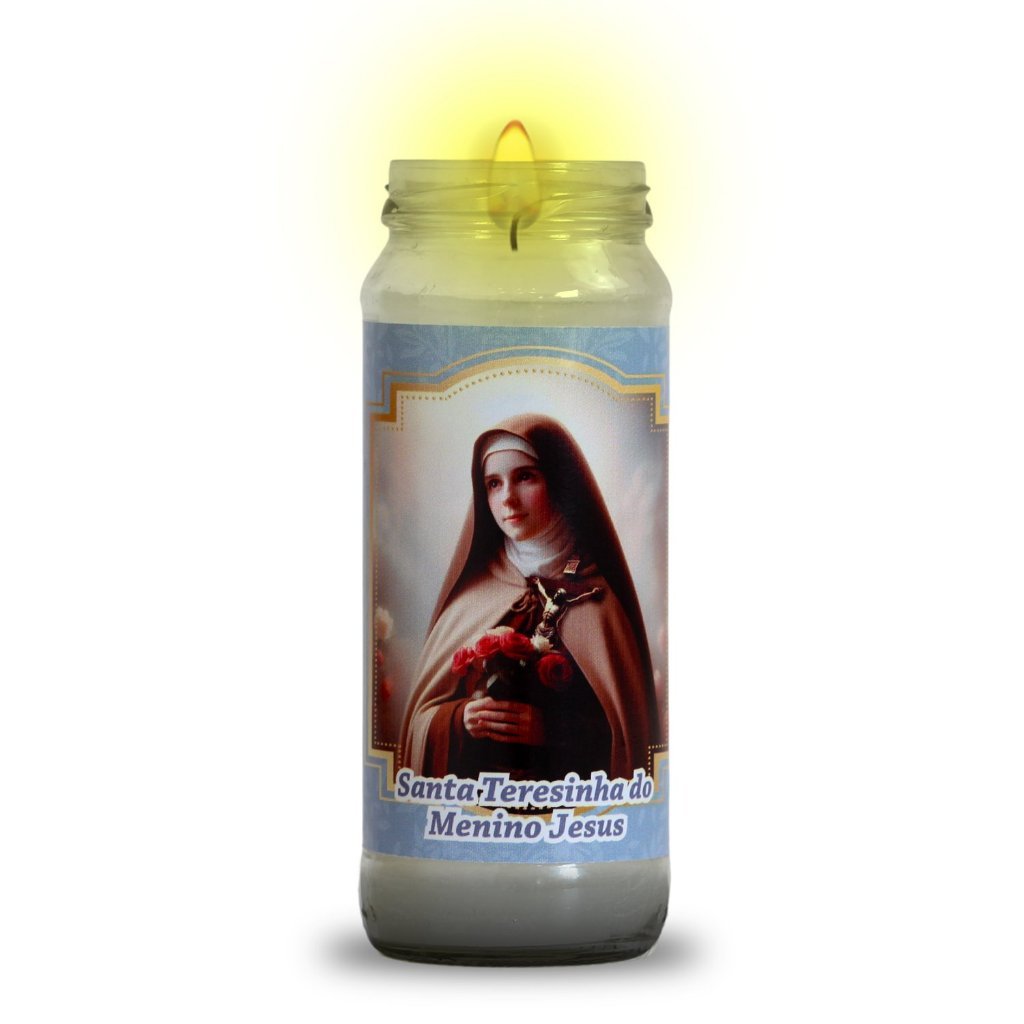 Vela Vidro Altar Santa Terezinha 22cmx 8cm