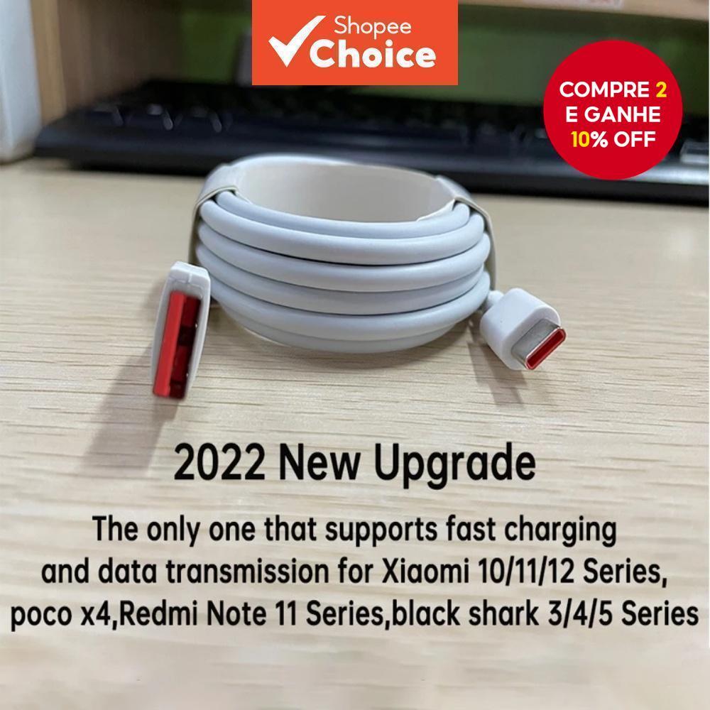 Novo Cabo de Carregamento Turbo Tipo-C Super Rápido 120W 6A para Todos, compatível com Xiaomi e Redmi Black Shark.