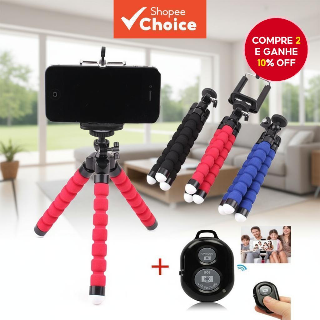 Suporte de Selfie para Smartphone Dobrável com Controle Remoto Bluetooth - Tripé Flexível com Alça de Mão para Viagem