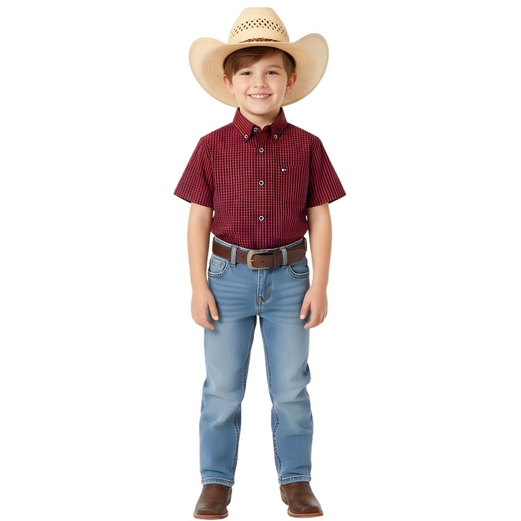 Camisa Menino Country Xadrez Curta Rodeo Western Cowboy Show