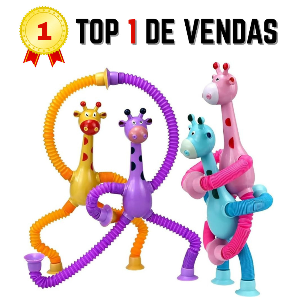 Kit com 1/2 ou 4 girafas estica e gruda melman pop it tubo tiktok com luz brinquedo para crianças promoção