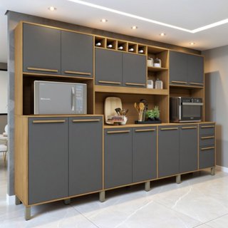 Armário para Cozinha 13 Portas 2 Gavetas Agata Cinamomo/Grafite em Oferta na Shopee