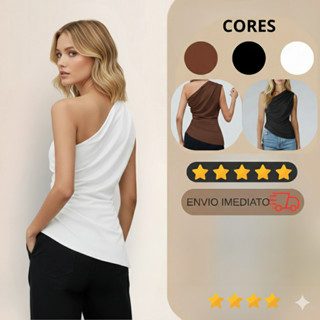 Blusa Feminina Elegante Mula Manca Ombro Único Com Franzido Assimétrica Casual em Oferta na Shopee
