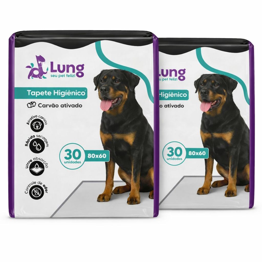 Kit 2 Tapete Higiênico Carvão Ativado Grande 80x60cm 30un Cachorro Pet Gel Absorvente Borda com Cola