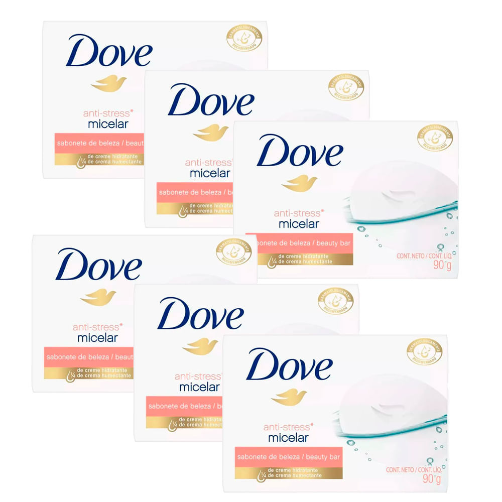 Kit Sabonete Em Barra Dove Micelar Anti-Stress 90g - 6 Unidades