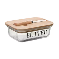 Manteigueira com Espátula e Tampa de Bambu Basic 15cm x 11cm x 5cm Vidro – Wolff