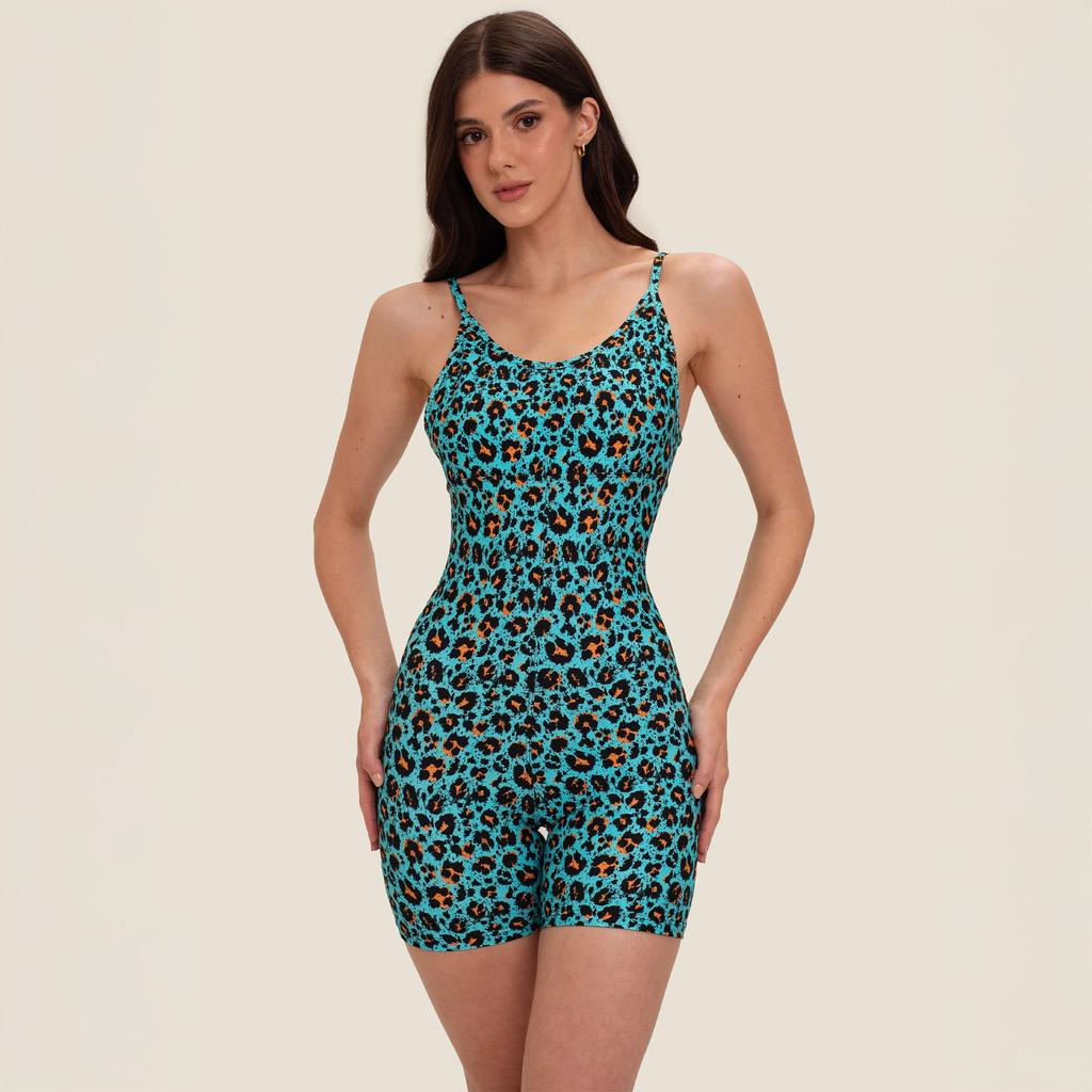 Macaquinho Mykonos Estampa Onça Azul Poliamida Com Bojo em Oferta na Shopee