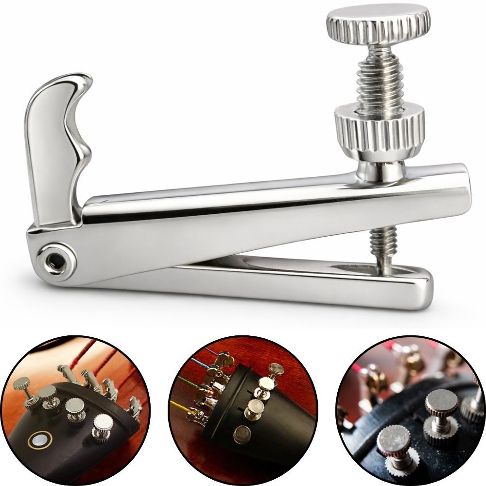 Micro Afinador Fixo para Violoncelo Cello 3/4 4/4 MARINOS Metal Prata Cromado