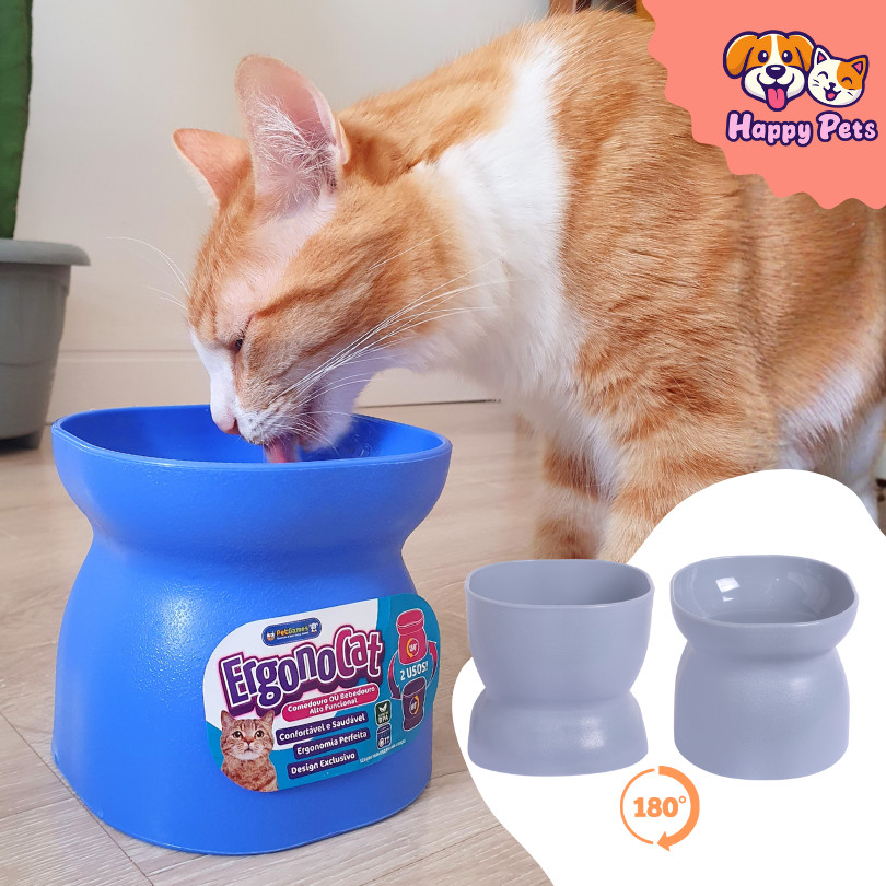 Comedouro Alto E Raso Ou Bebedouro Elevado Da Pet Games Ergonocat Para Gato Resistente Saudável