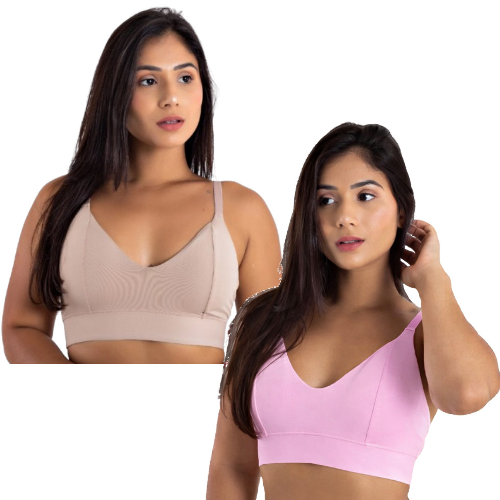 Kit 2 Sutiã Feminino Básico Reforçado Frente Única Sem Bojo Lingerie Top Conforto Sustentação Adulto