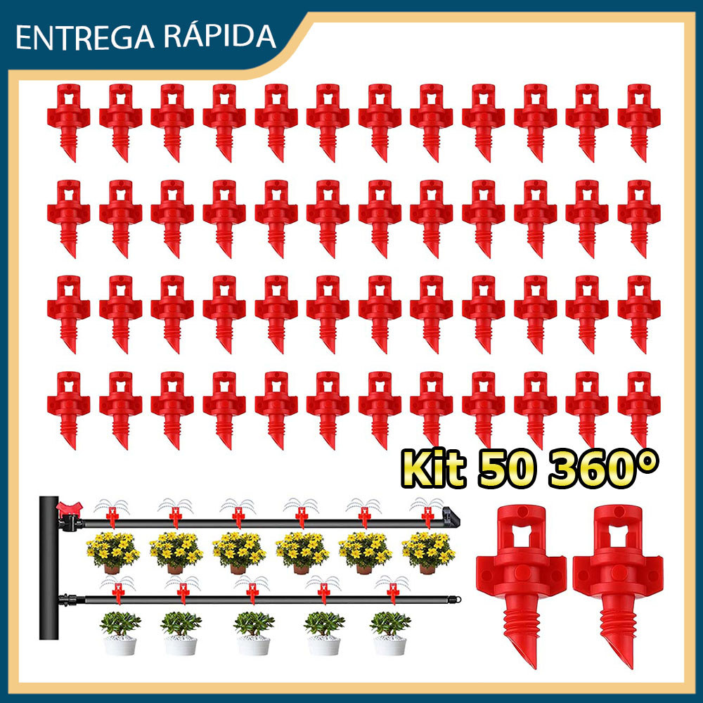 Kit 50 Emitidor de irrigação por gotejamento de 360° bocal atomizador microaspersor com microbocal refletor Vermelho