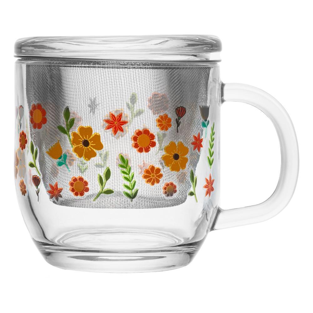Caneca Lyor Infusor Tampa Primavera Flores Lilás 330ml Vidro