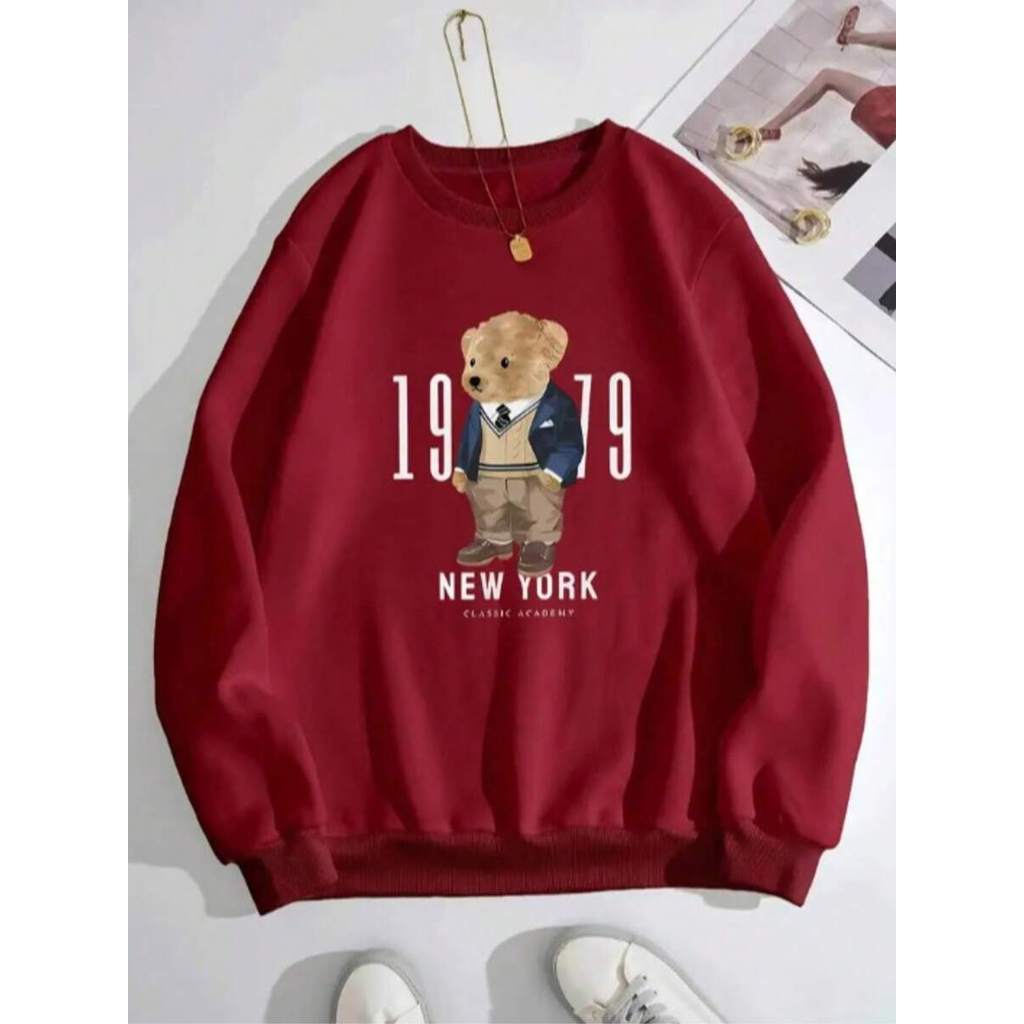 Moletom Urso 1979 New York Classic Academy  Unissex Blusa de Frio Feminino Masculino Casaco Moda Inverno Coreano