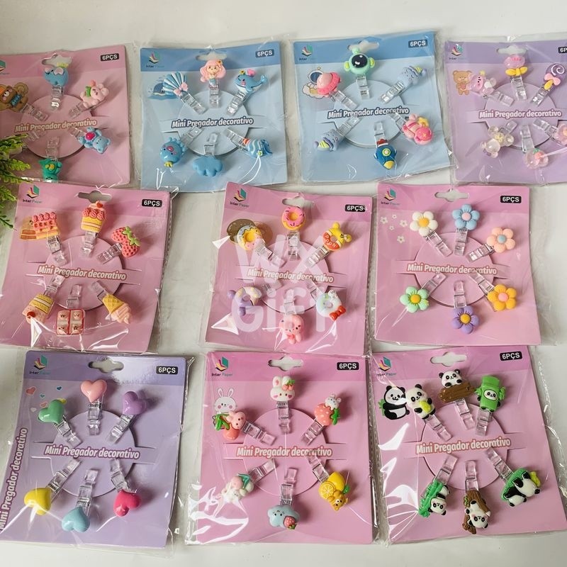 Kit com 6 Mini Prendedores Decorativos - Interponte / WX Gift