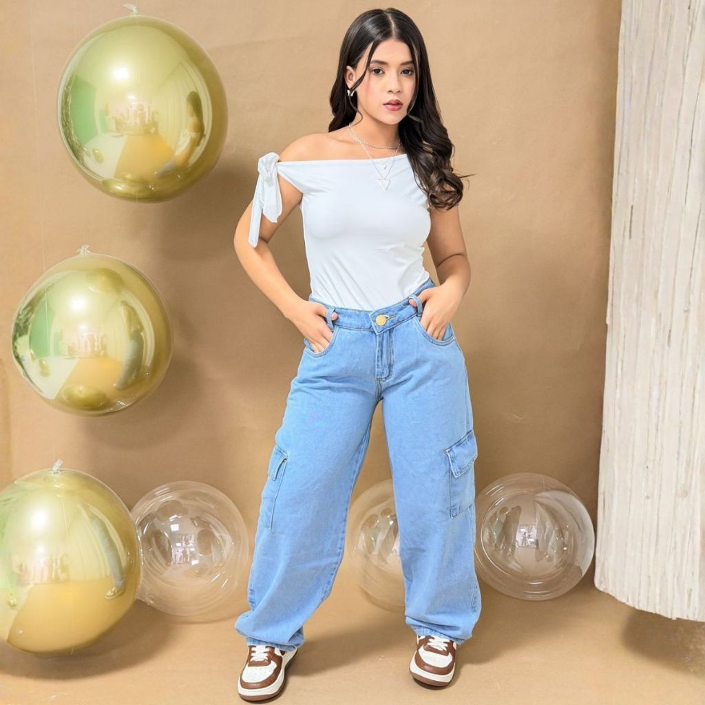 Calça Cargo Street Jeans Com Bolsos Pantalona Para Menina Infantil Juvenil em Oferta na Shopee