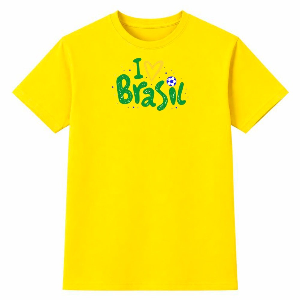 Camiseta Feminina 100% Algodão Camisa I Love Brasil Copa do Mundo Futebol Torcida Estampa Casual Hexa
