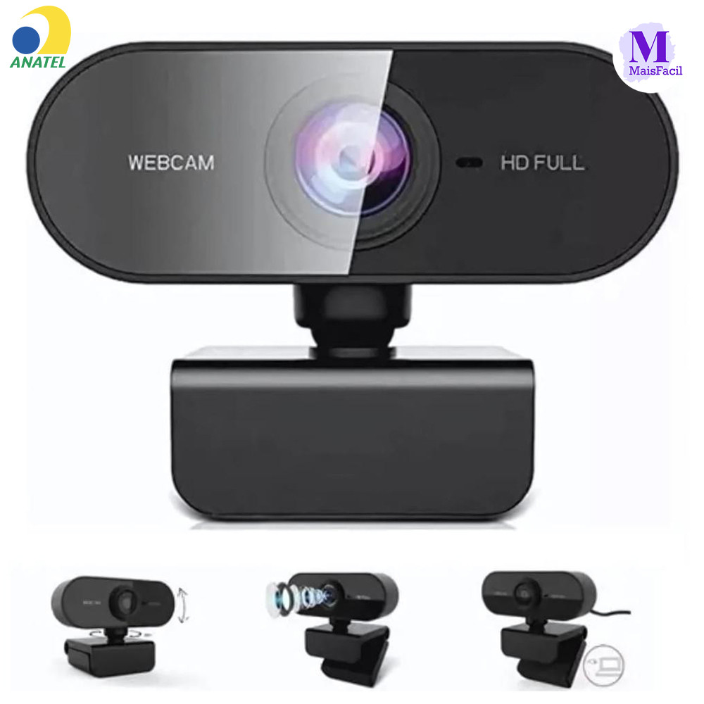 Câmera Webcam Full HD 1080p Microfone Integrado Giratório 360° Regulagem Livre Ideal para PC Notebook e Home Office