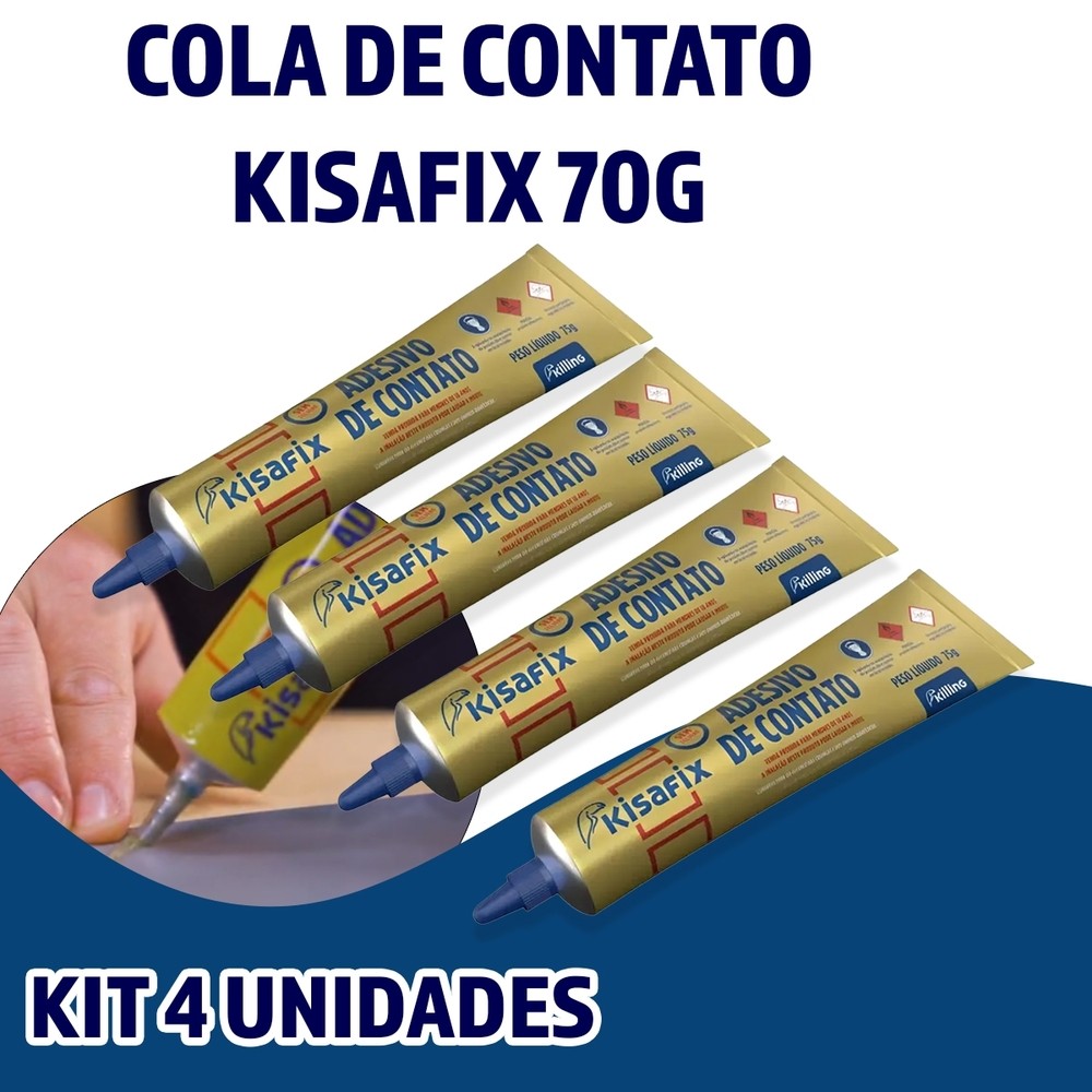 Kit 4 Unidades Cola de Contato Kisafix 75g | Espuma, Madeira, Couro e Borracha em Oferta na Shopee