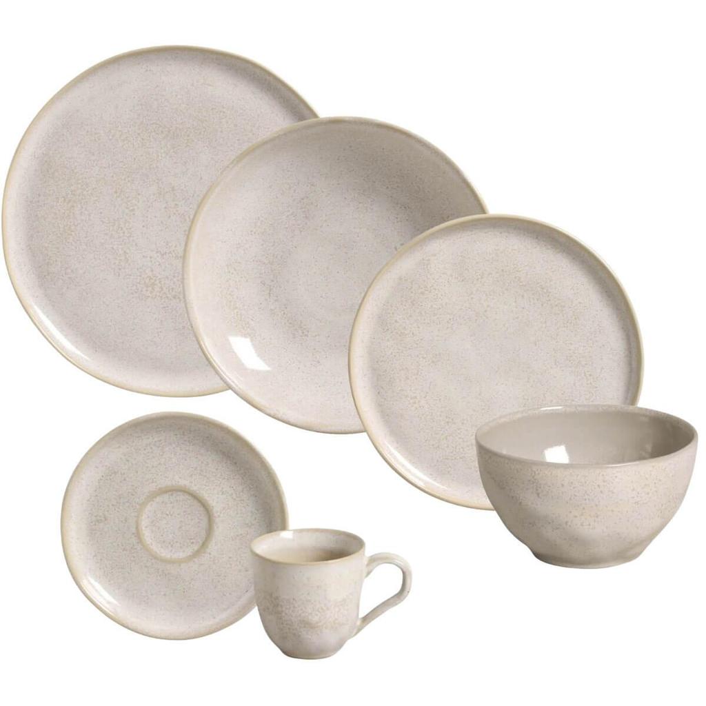 Jogo de Jantar 36 Peças Cerâmica Stoneware Bio Latte Off White Porto Brasil Mesa Posta