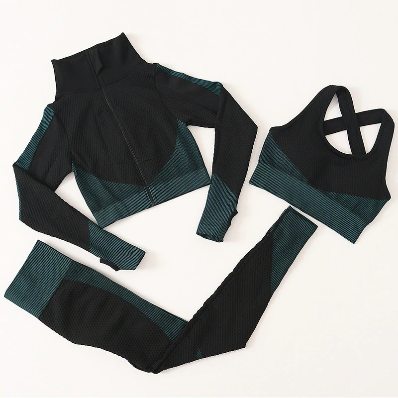 Conjunto Academia Fitness Legging Mais Top E Blusa 3 Peças