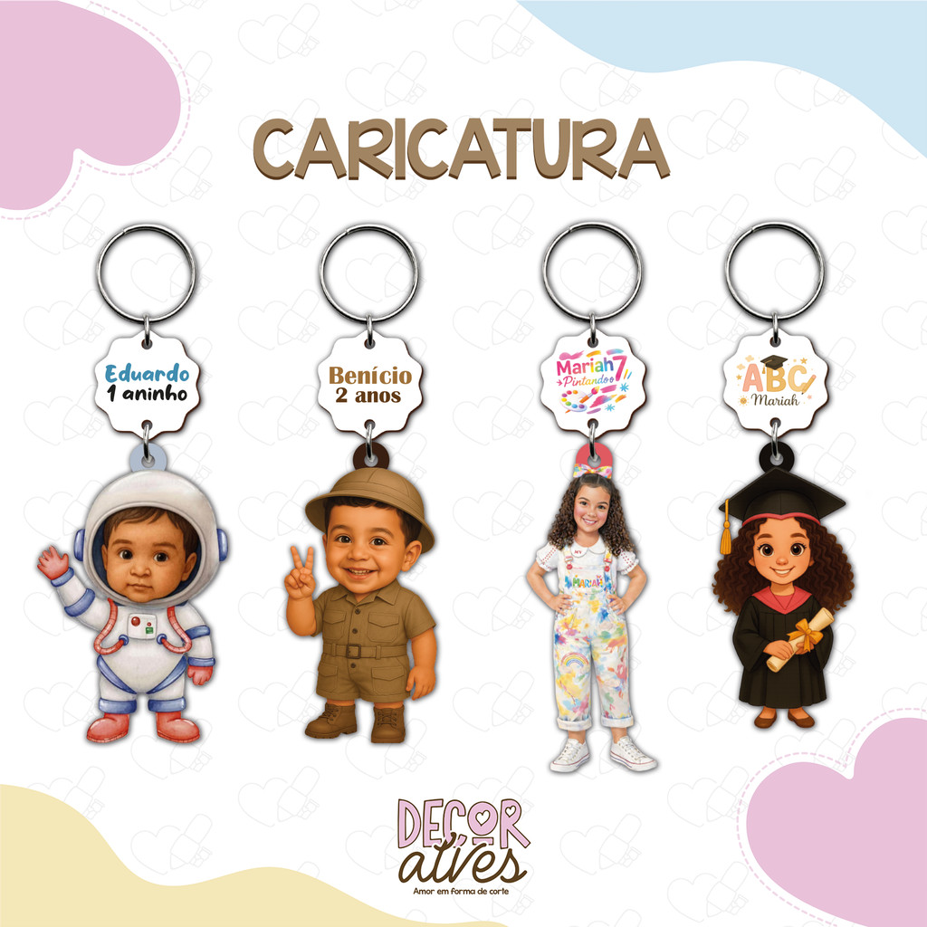 Caricatura / Mascote Personalizado / Logotipo - Chaveiro Personalizado MDF brilhoso Lembrancinha infantil em Oferta na Shopee