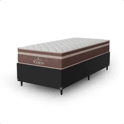 Cama Box Solteiro Couro Preto + Colchão Paris Molas Ensacadas Marrom - e-Shop Casa