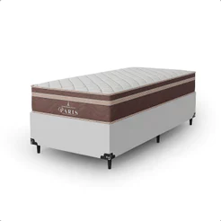 Cama Box Solteiro Couro Branco + Colchão Paris Molas Ensacadas Marrom - e-Shop Casa