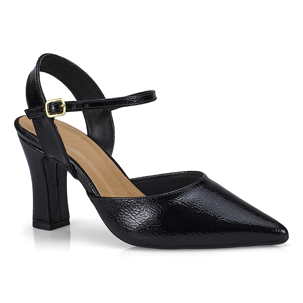 Scarpin Social Bico Fino Sapato Feminino com Fivela Salto Bloco 8588
